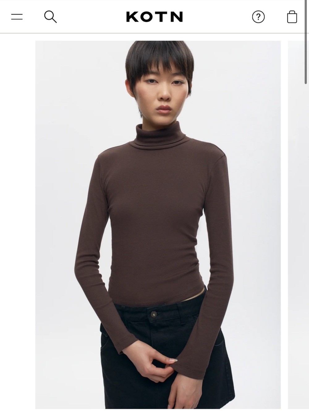 KOTN 100% Eygptian cotton turtleneck in moss, XS